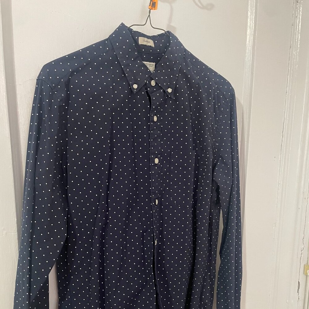 JCrew Navy Micro Polka Dot long sleeve shirt S